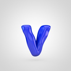 Blue plasticine letter V lowercase isolated on white background.