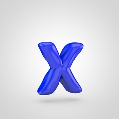 Blue plasticine letter X lowercase isolated on white background.