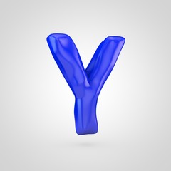 Blue plasticine letter Y uppercase isolated on white background.