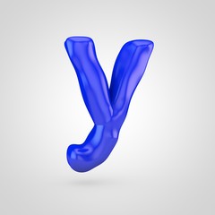 Blue plasticine letter Y lowercase isolated on white background.