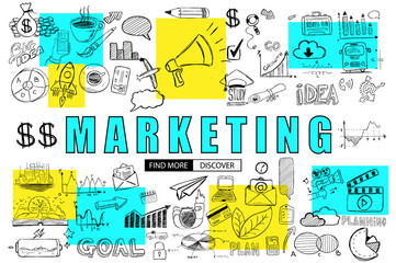 Marketing Business Concept with Doodle design style :finding solution, brainstorming, creative thinking.
