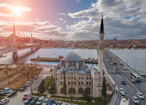 Aerial view of Sokollu Mehmet Pasa Mosque and The Bridges in Istanbul Turkey