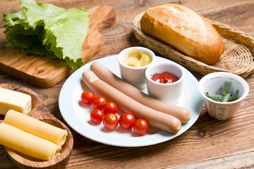 Delicious breakfast on wood