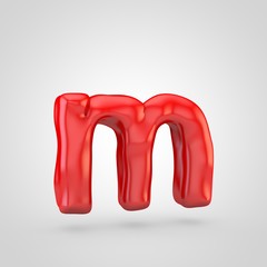 Red plasticine letter M lowercase isolated on white background.