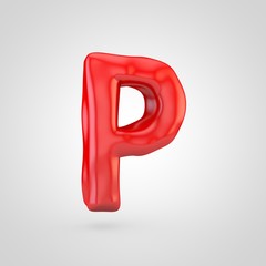 Red plasticine letter P uppercase isolated on white background.
