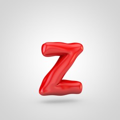Red plasticine letter Z lowercase isolated on white background.