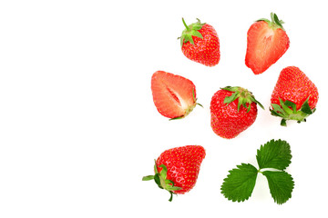 Strawberries isolated on white background with copy space for your text. Top view. Flat lay pattern