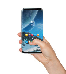Isolated woman hand holding modern smartphone 3d rendering