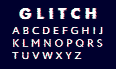Alphabet Vector distorted glitch font. Trendy style lettering typeface. Latin letters from A to Z.