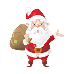 Cute Santa Claus with bag - front view cartoon style