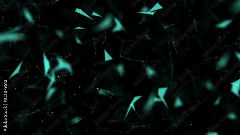 Poster green particles. depth of field. constellation. cosmic invasion. computer graphics of moving particl