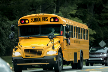 Chapel Hill, NC,USA-September 08,2018: Frontal view of yellow school bus