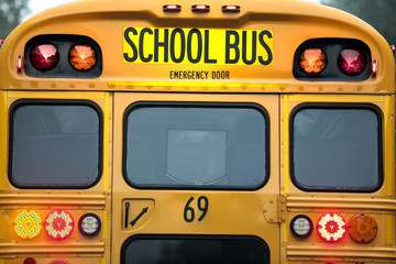 Chapel Hill, NC,USA-September 08,2018: Frontal view of yellow school bus