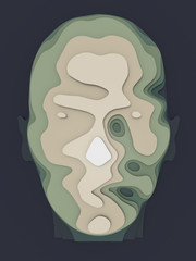Abstract paper cut human head. Paper sclices with soft shadow form 3d head. Minimalistic design. 3d rendering