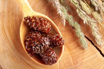 Homemade jam from pine cones