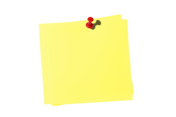 Yellow Color note stickers with red Pin - Isolated