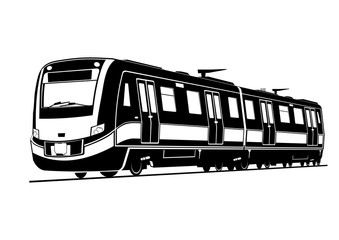 Train. Silhouette of a modern passenger train in black and white. Flat vector.