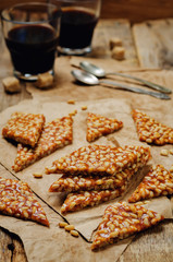 Caramel pine nuts sweets. Italian cuisine