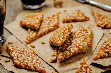 Caramel pine nuts sweets. Italian cuisine