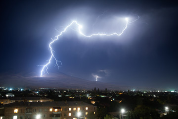 The lightning in the night sky