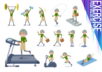 flat type green shirt old women_exercise