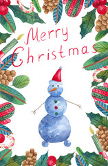 watercolor postcard for Christmas and new year