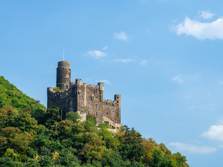 Fototapeta na wymiar Castle Maus along the Rhine River in Germany