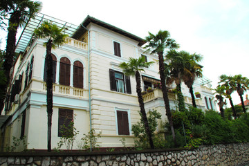 Type of Croatia. Adriatic Sea The old building in Opatija. View on sea.