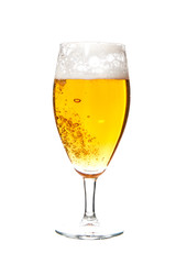 lager draft beer in a glass isolated on white background