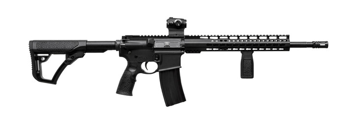 Modern rifle with an optical sight isolated on white
