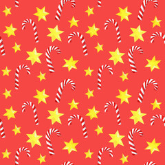 New year seamless pattern with watercolor hand drawn elements