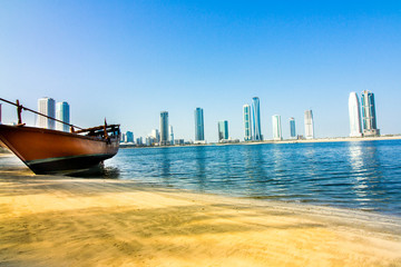 Fishing boat on Sharjah al qasba on 06th October 2017