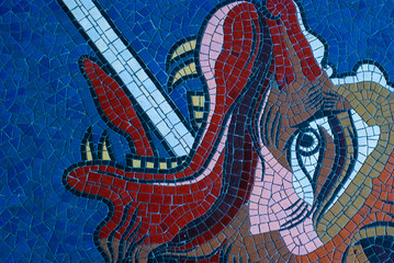 Vintage texture. Detail of beautiful old collapsing abstract ceramic mosaic adorned building....