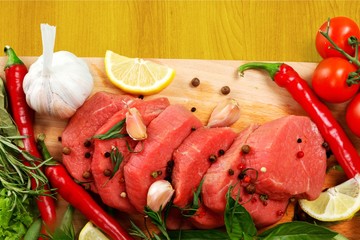 Fresh Raw Meat Background with vegetables