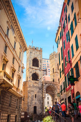 Porta Soprana  in Genoa in a beautiful summer day, Liguria, Italy - obrazy, fototapety, plakaty