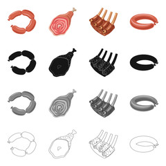 Isolated object of meat and ham icon. Collection of meat and cooking stock symbol for web.