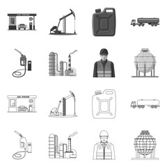 Isolated object of oil and gas sign. Set of oil and petrol vector icon for stock.