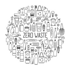 Zero waste concept. Line art collection of eco and waste elements