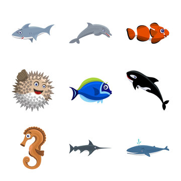 Vector design of sea and animal logo. Collection of sea and marine vector icon for stock.