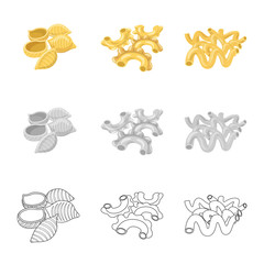 Vector illustration of pasta and carbohydrate symbol. Collection of pasta and macaroni stock symbol for web.