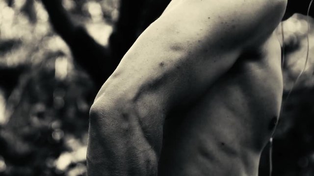 Man doing exercises presses on parallel  bars 4k