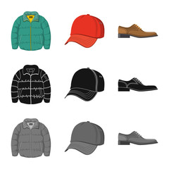 Vector illustration of man and clothing symbol. Set of man and wear stock vector illustration.