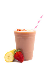 Strawberry and Banana Smoothie in a Disposable Plastic Cup