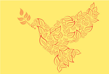 dove with branch. vector international day of peace.bird sketch line art figured outline