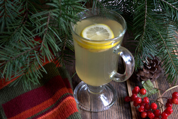 Tea with ginger and lemon. Hot autumn and winter drink