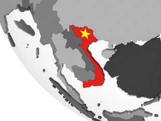Vietnam with flag on globe