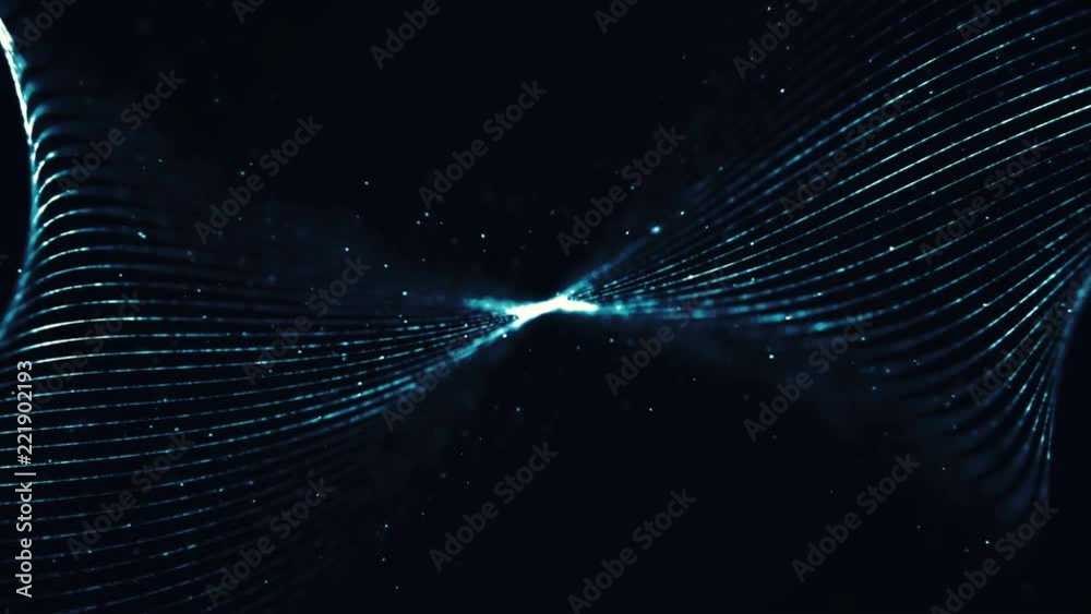 Poster abstract spiral form with particles rotating in a cyber space. digital waves with lights. seamless l