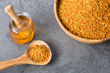 Bee honey and pollen grains - Top view