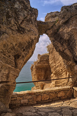 Rocky Black Sea coast. View from Historical cape Kaliakra at Black Sea coast near Varna, Bulgaria - obrazy, fototapety, plakaty