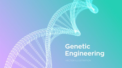 DNA sequence. Wireframe DNA molecules structure mesh. DNA code editable template. Science and Technology concept. Vector illustration.